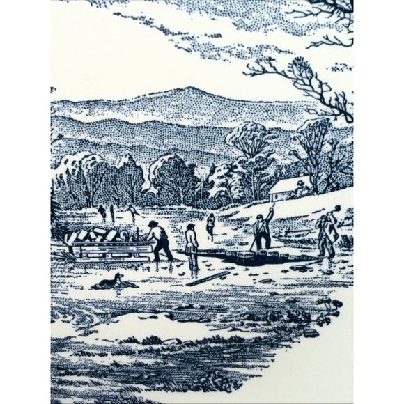 Currier & Ives Royal China Blue Chop Plate 12" Round Platter Plate Getting Ice - Picture 6 of 7